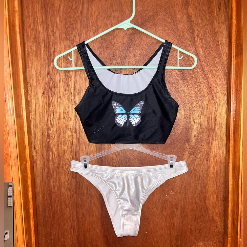 Butterfly, holographic swimsuit/rave wear🖤🦋